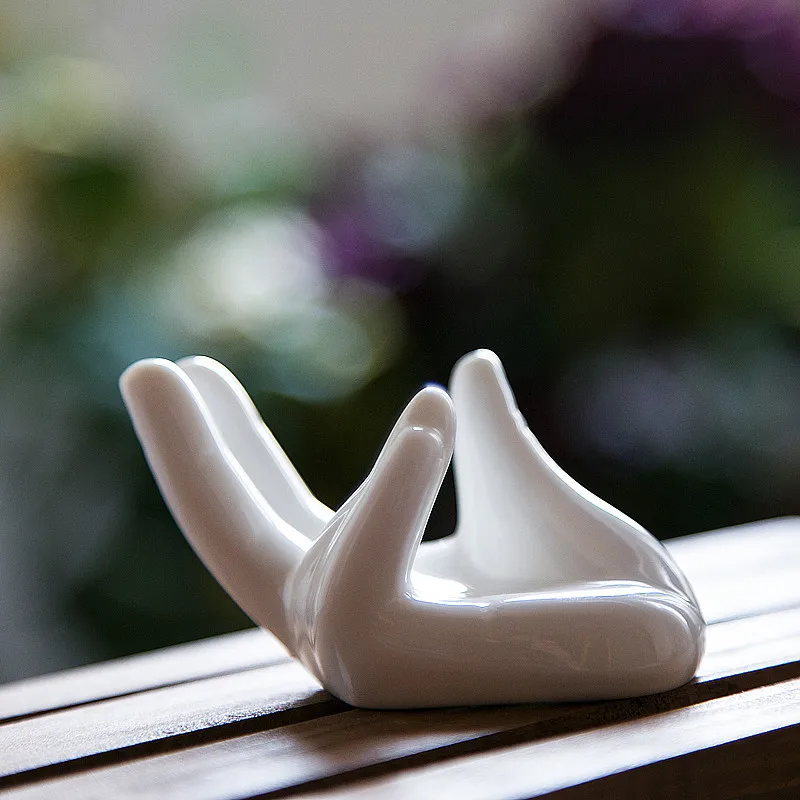 Ceramic Mini Hand Shaped Boiled Egg Cup Holder Leak Ceramic Guanyin Hand Rest Egg Placement Tool Rest Shelf Decoration egg boiler mold cup,egg cup holder