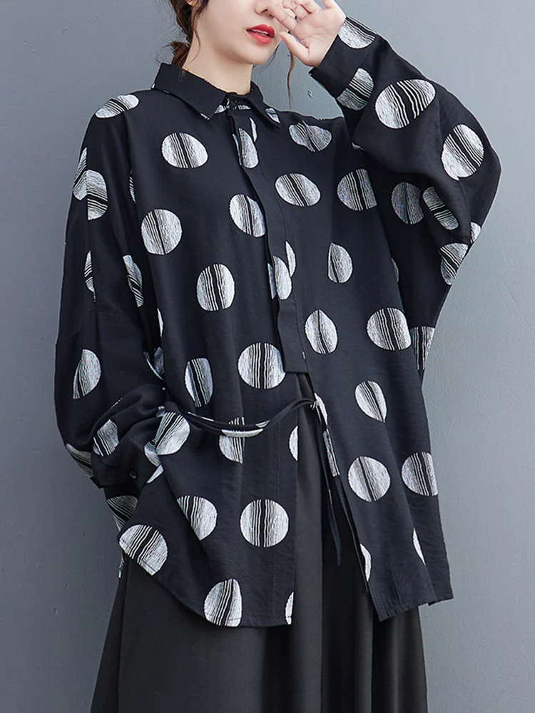 Oversized Polka Dot Print Shirt Women New Long Sleeve Loose Casual Vintage Blouse Top Femme Fashion Clothing Spring Autumn 2025