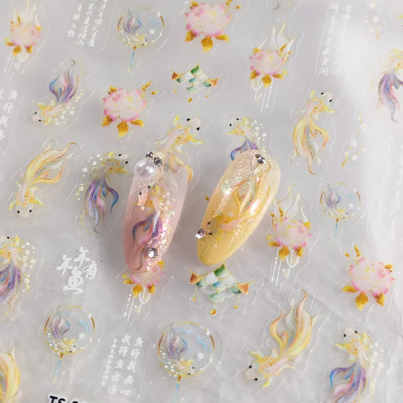 

[Meow.Sensei] Cartoon Koi Frosted Thin Transparent Flat Nail Stickers Ins Nail Stamping Series M-315
