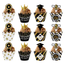 24pcs/set Congrats Grad Class Of Cake Topper Cupcake Wrapper For 2022 Graduates College Grad Party Cake Decoration Supplies