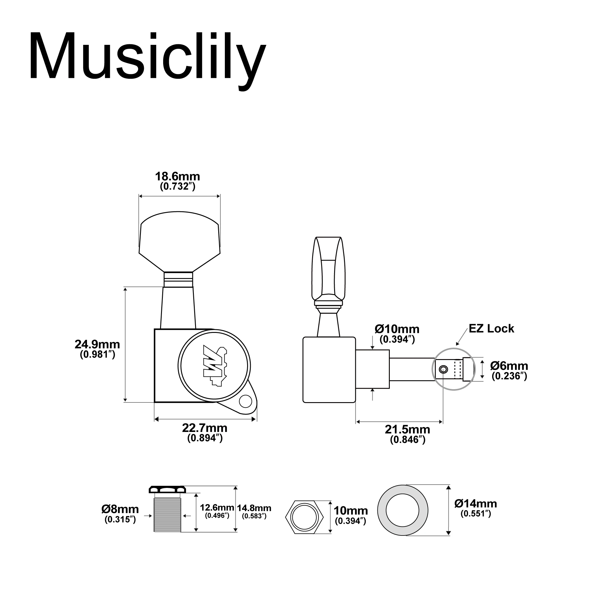Wilkinson 6-in-line E-Z-LOK Guitar Tuners Machine Heads Tuning