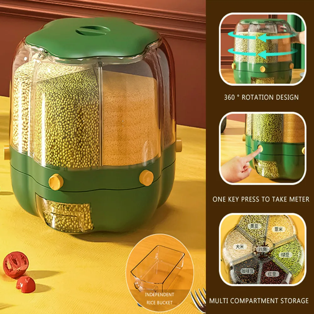 360° Rotating Cereals Container Kitchen Organizer Food Storage Rice