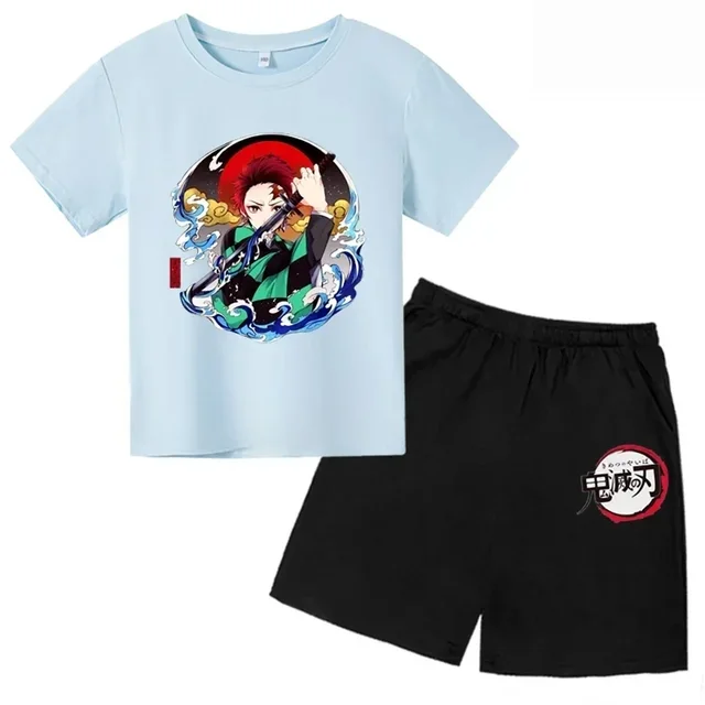 thumbnail image 1 of Conjunto de camiseta y pantalones cortos con estampado de Kamado Nezuko de Demon Slayer para adolescentes y niños, ropa de manga corta para niños y niñas, 1 of 5