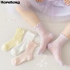 Horetong 4 Pairs/Set Kids Middle Tube Socks Spring Summer Solid Cotton Socks Cute Korean For Baby Girls Clothing Accessories 2