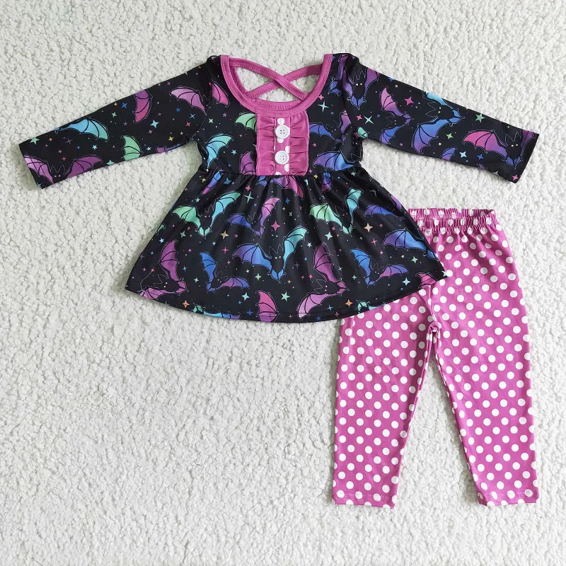 

Toddler Arrivals Fall Fashion Baby Girls Halloween Bat Long Sleeve Pants Set Wholesale Boutique Children Outfit