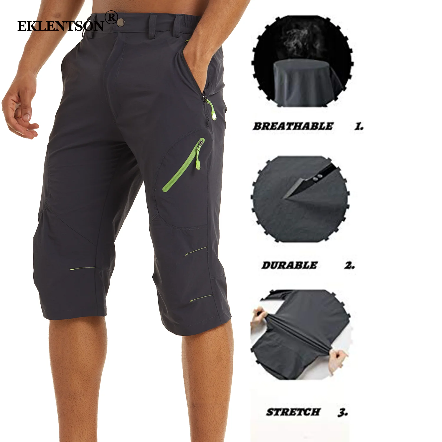 EKLENTSON Summer Men's Quick Dry Cargo Shorts with Zip Pocket for Outdoor Hiking Camping Mountaineer Shorts sport shorts