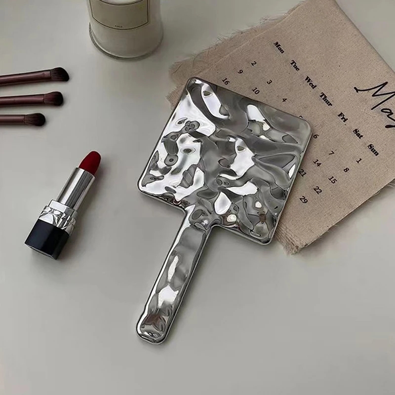 Ins 액체 모양 사각형 거울, 미니 휴대용 데스크탑 화장품 거울, 메이크업 거울, 여행 금속 휴대용 뷰티 거울
