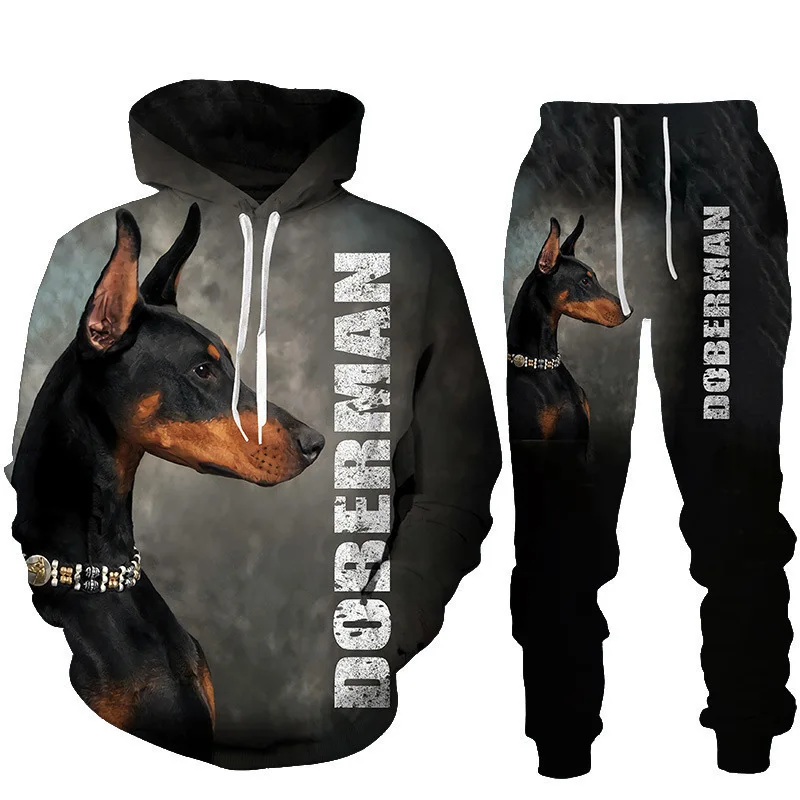 Men's Autumn Dog Print Hoodies Pants Sets