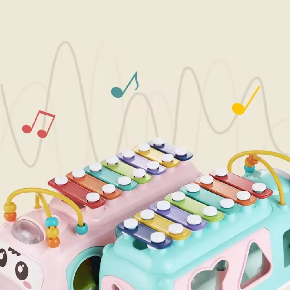Children's Bus Piano Knocking Puzzle Early Education 0-3 Year Old Baby Music Enlightenment Multi functional Hand Knocking Toy 4