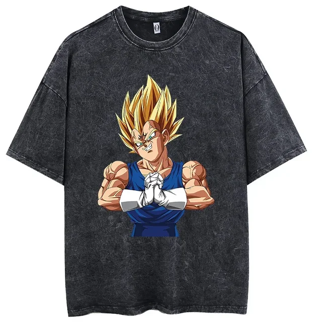 Hip Hop Streetwear Japan Anime Dragon Ball Print Oversized T-Shirt Men Washed Vintage Black Tshirt Summer Casual Cotton T Shirt
