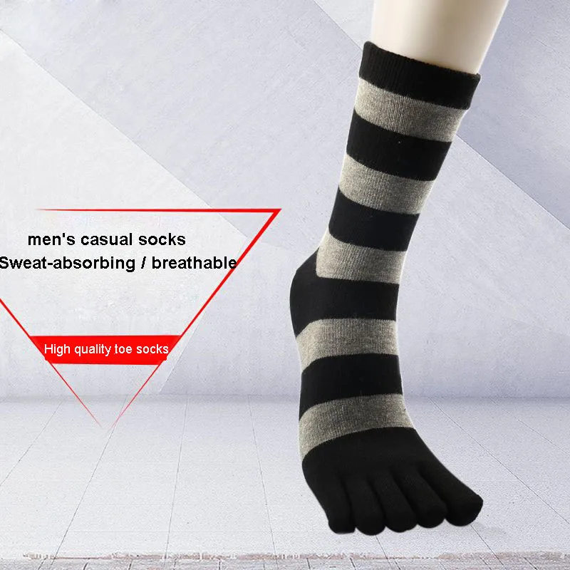 

3 Pairs Black Striped Five Fingers Socks Men Boys Good Quality Cotton Japanese Style Business Casual Mid-tube Socks with Toes