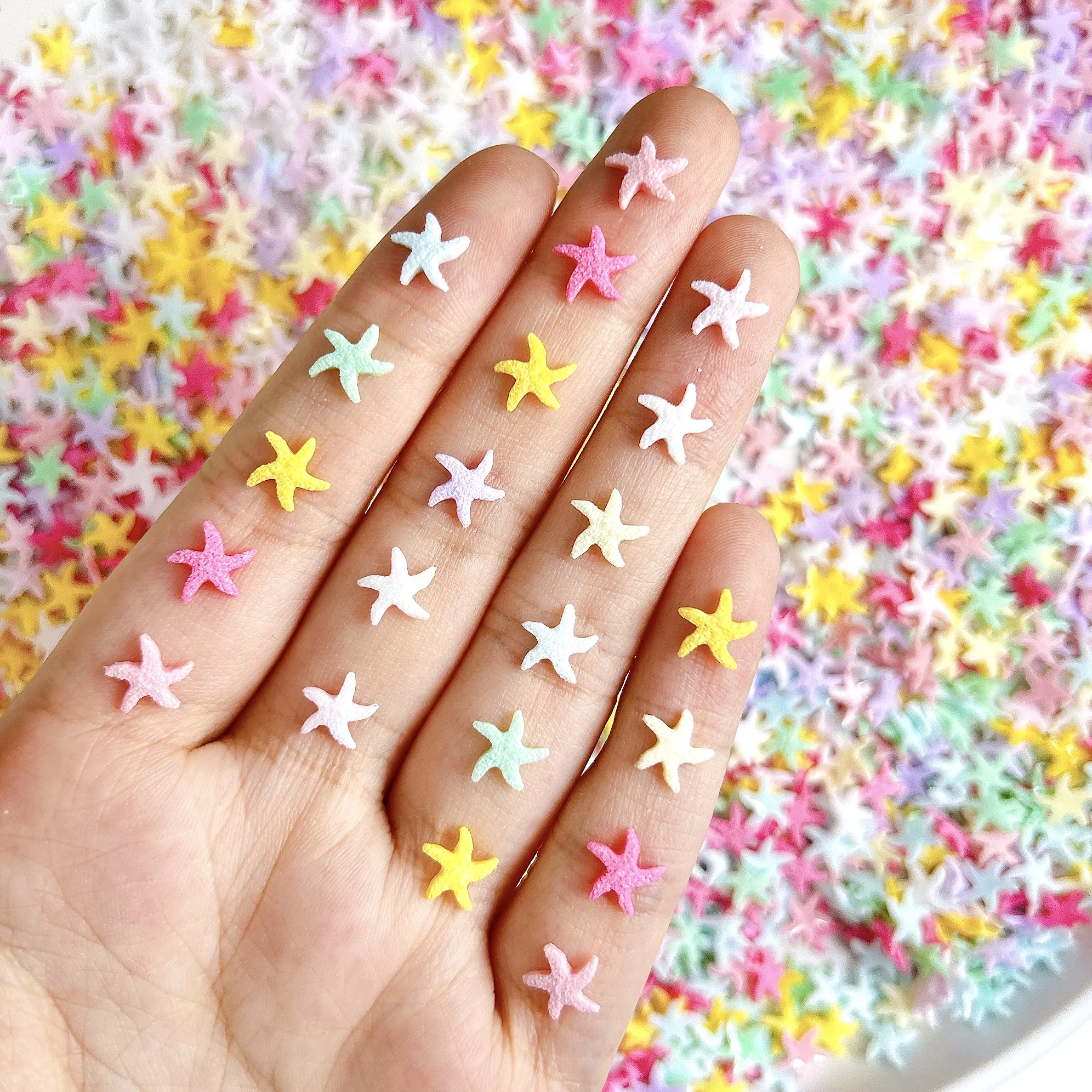 100PCS 마카롱 컬러 시뮬레이션 불가사리 수지 네일 아트 참 크리 에이 티브 귀여운 서리로 덥은 스타 네일 장식 DIY 머리핀 손톱