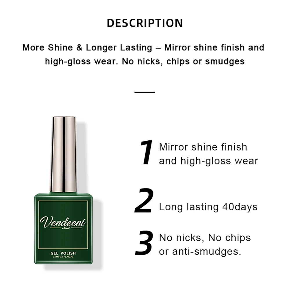 Vendeeni 15ml Diamond Top Coat For Gel Nail Polish Reinforce Long Lasting UV Soak Off Gel Varnish High Light Nail Art Primer Gel 2