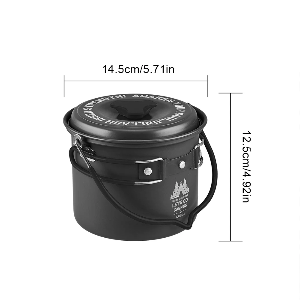 1.4L 알루미늄 휴대용 캠핑 냄비 접이식 손잡이와 뚜껑이 있는 야외 요리 냄비, 야외 캠핑 하이킹용 걸이식 냄비