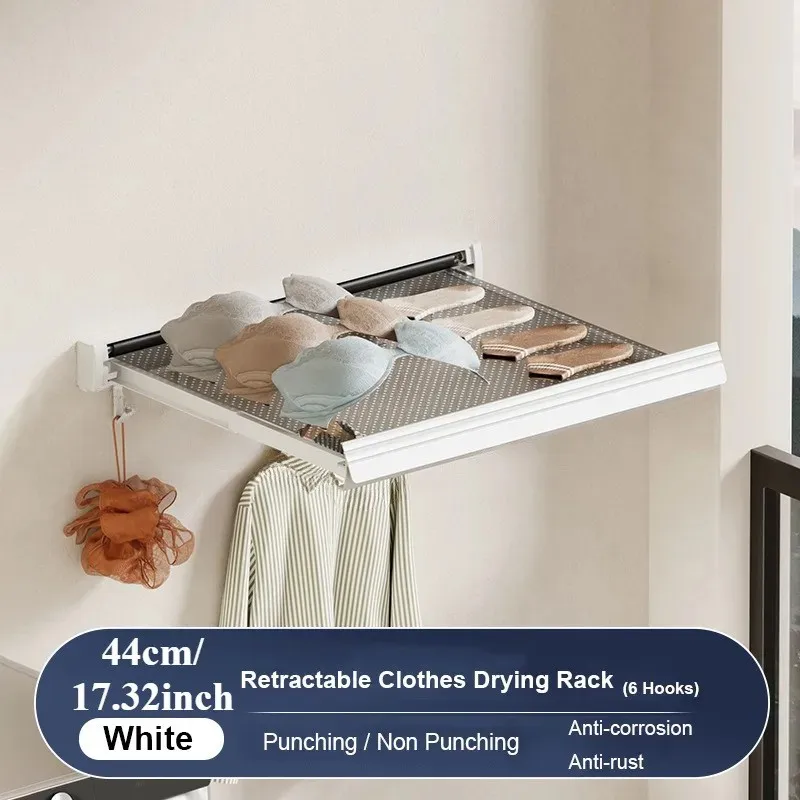 Telescopic clothes drying net indoor no drilling invisible telescopic clothes drying rack bathroom folding storage