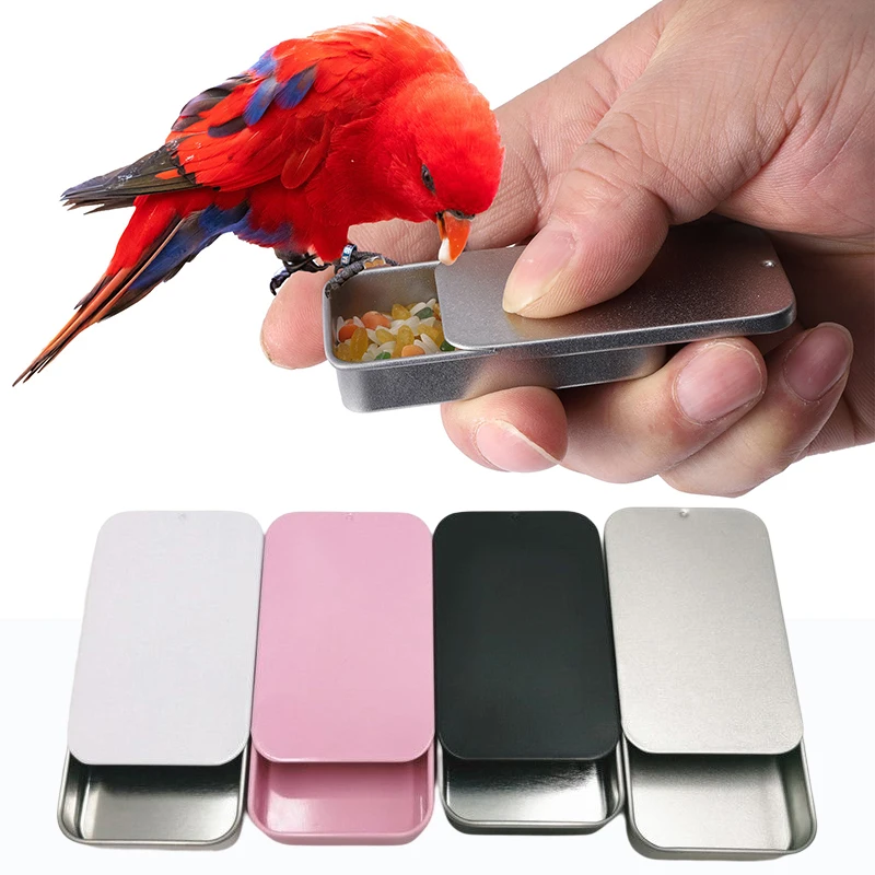 Bird Training Food Jar Parrot Hand-held Feeder Mini Feeding Box Bird IQ Growth Training Tool Bird Interactive Toy Mini Iron Tank