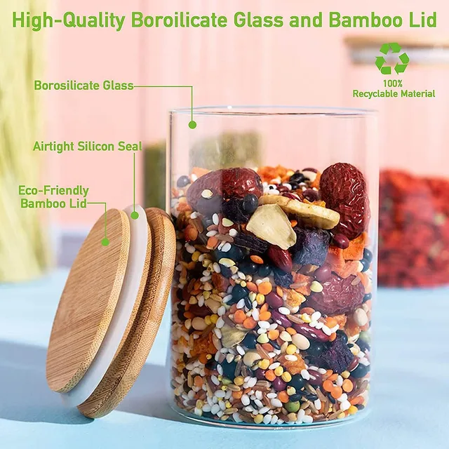 Clear Borosilicate Glass Food Storage Jar Canister Container with Airtight  Locking Clamp Bamboo Lid - AliExpress