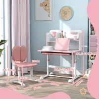Aiyaplay Ensemble bureau et chaises pour enfants +3 ans, bureau pour enfants à hauteur réglable avec panneau inclinable, tiroir et étagères, dossier rembourré, pour livres, 80 x 55 x 107,5 cm, rose 3