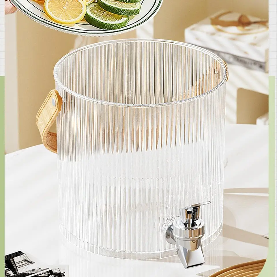 Dispenser Per Bevande In Vetro Da 5L Con Rubinetto E Supporto In Legno – Ideale Per Feste, Matrimoni, Limonata E Cocktail - copertina