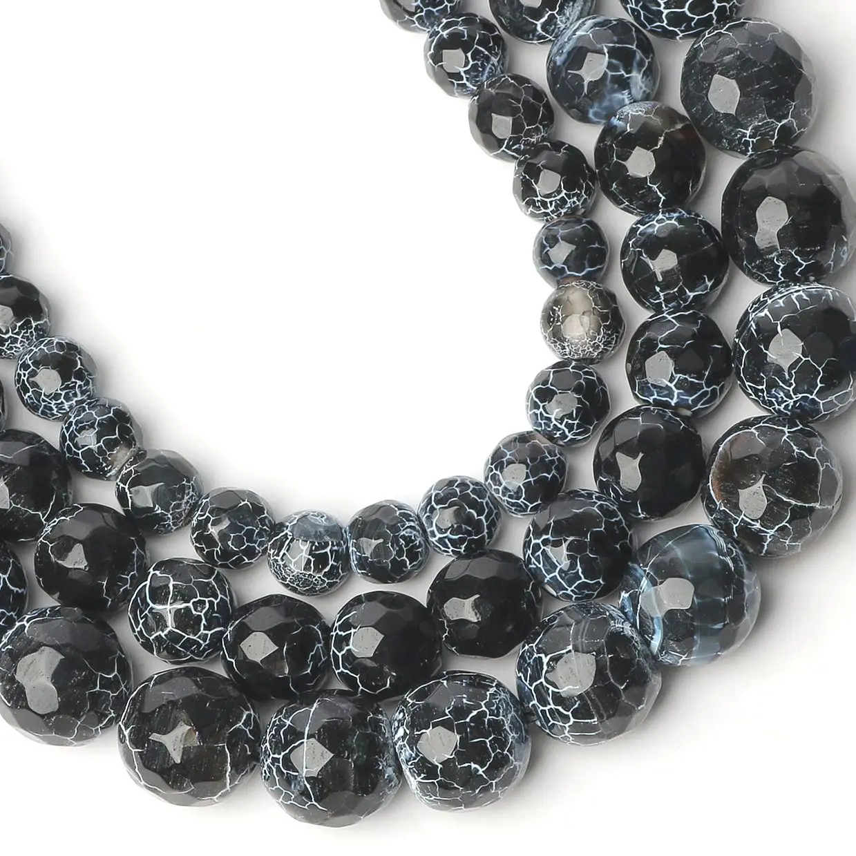 

Natural Faceted Black Agate Onyx Stone Beads Smooth Round Loose Spacer Beads For Jewelry Making DIY Bracelets 15'' 6/8/10mm