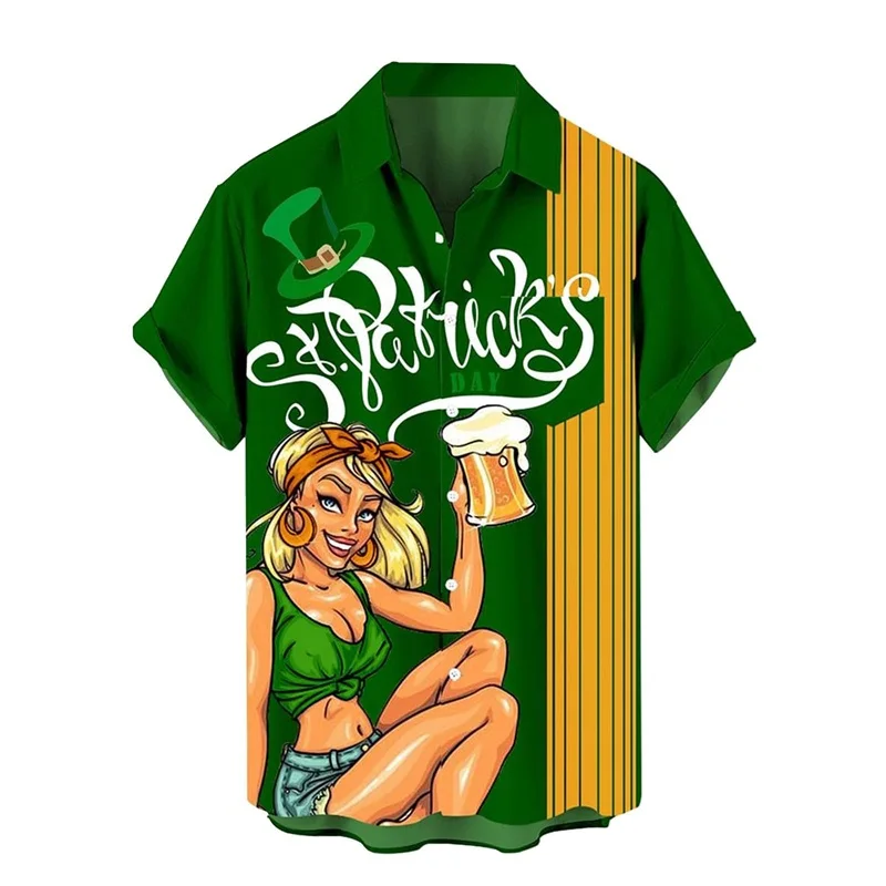 

St Patricks Hawaiian Dress Social Shirt For Men 3d Print Beach Summer Casual Camisa Floral Blouse Y2k Vintage Vacation Beachwear