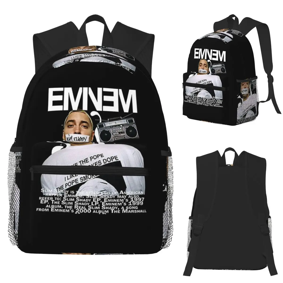 Eminem Slim Shady Music Rap Student Backpack School Bag Hiking Travel ...