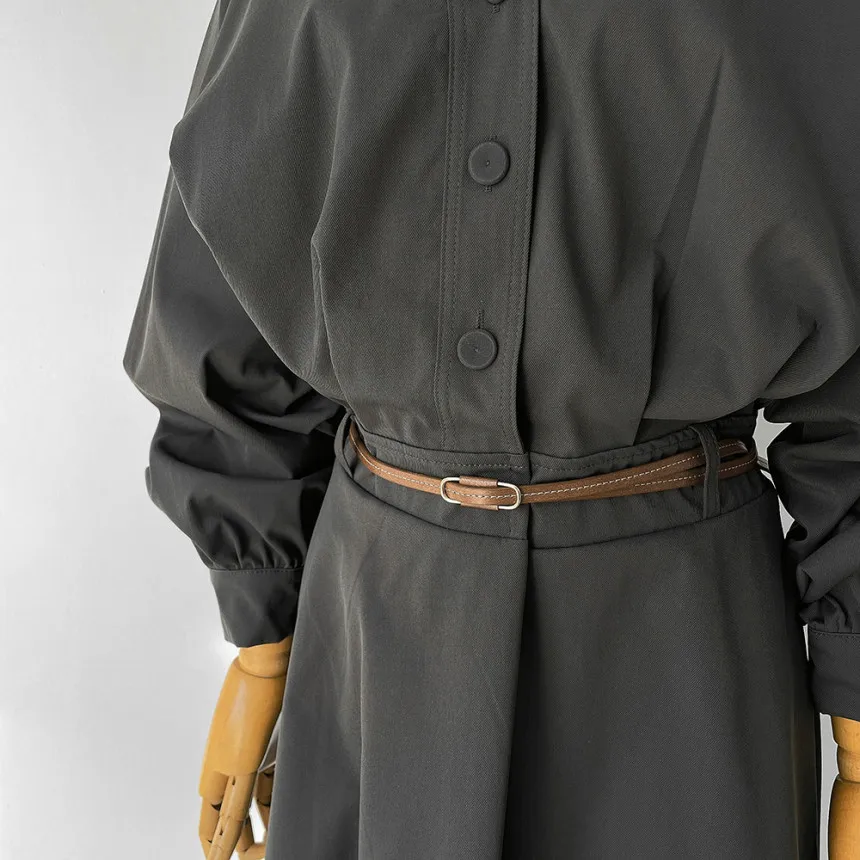 Korean Fashion V-neck Midi Dresses for Women with Belt Long Sleeve A-line Office Lady Autumn New Elegant Solid Female Clothing