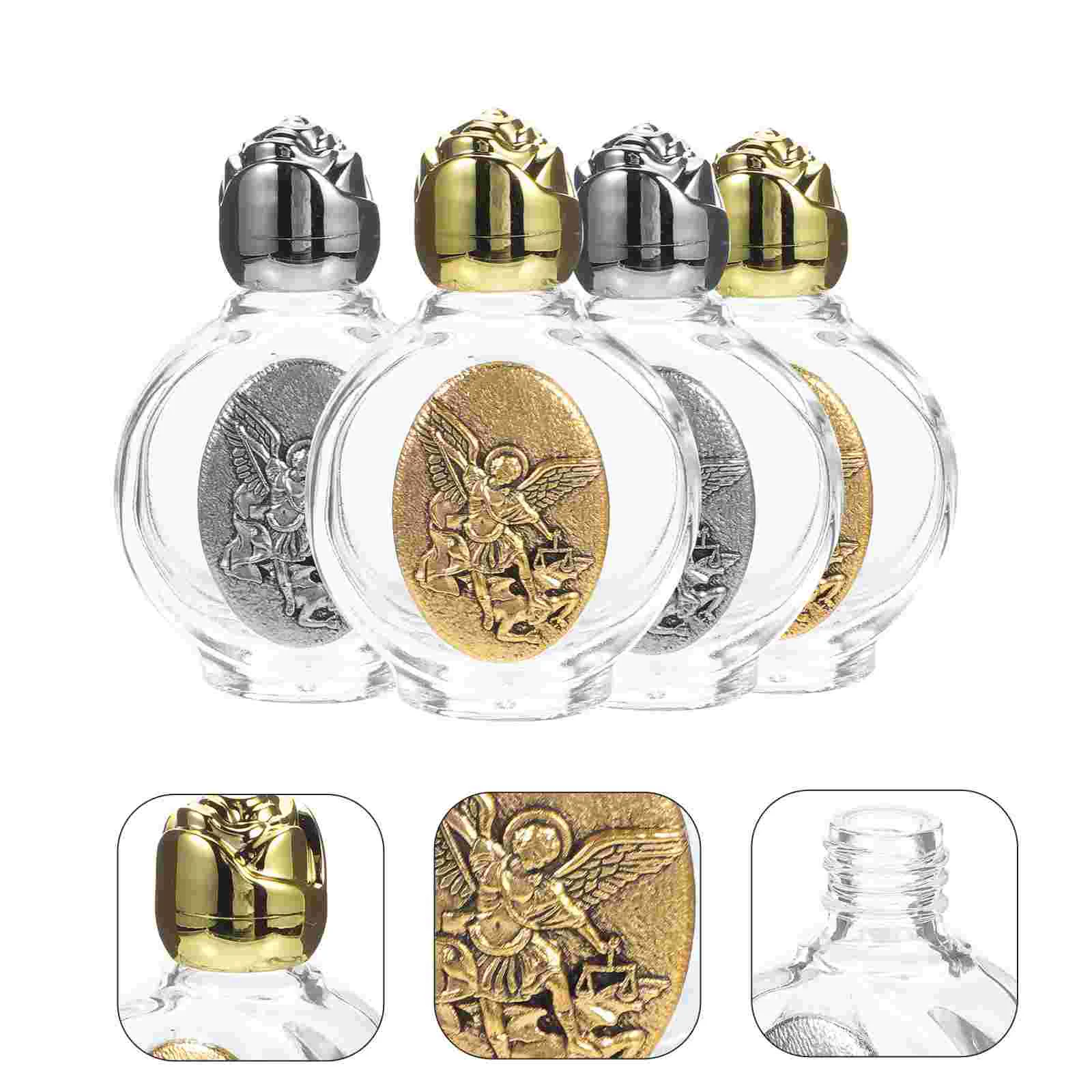 

4 Pcs House Decorations Home Embossed Holy Water Bottle Empty Bottles Baptism Wedding Little Perfume Refillable Fonts Travel