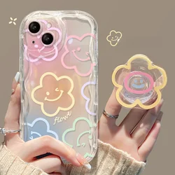 Funda suave para teléfono con soporte de agarre de diseño de flores coloridas