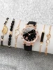 6PCS elegant black leaf plant print ladies quartz watch with black feather Love bracelet set selected gift 3