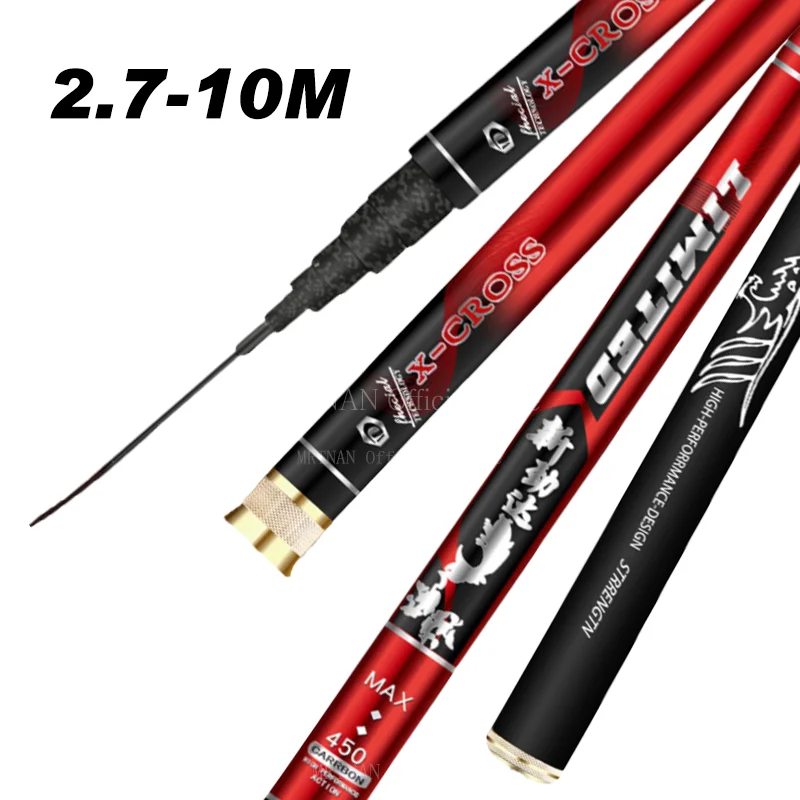 4.5M/5.4M/6.3M/7.2M/8M/9M/10M Carbon Fiber Fishing Rod Telescopic Ultra-light Hard Pole for Stream Freshwater Fishing Pole