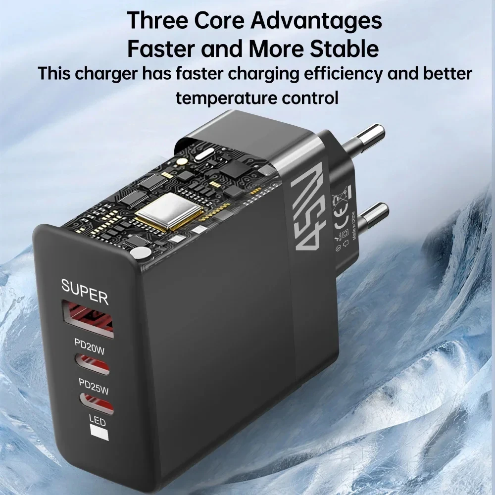 45W 3 Ports USB PD Charger Quick Charge QC3.0 EU/US/UK Plug Wall Charger Adapter For iPhone Xiaomi Samsung