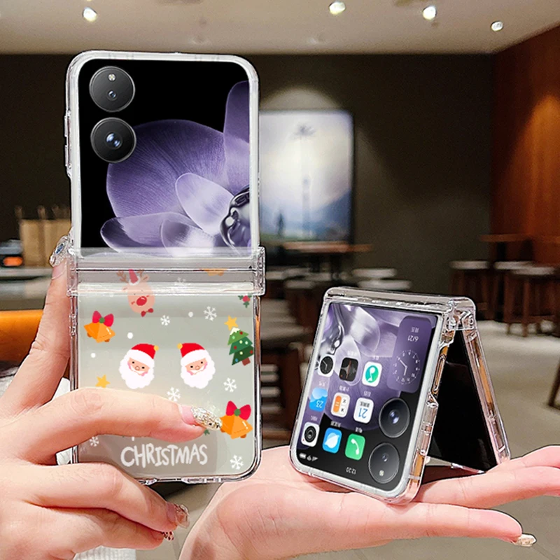 Christmas Pattern Transparent Shockproof Phone Case - Hard PC Clear Folding Cover