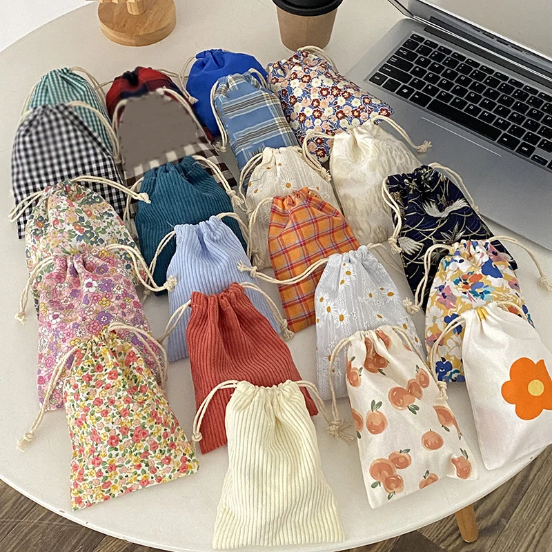 12*16cm Japanese Style Flower Plants Drawstring Cotton