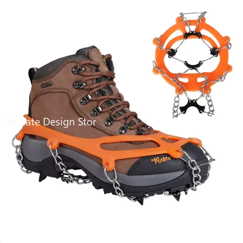 Ice Gripper Spike Climbing Crampons Quality Outdoor Climbing Antiskid Crampons Winter Walk 8 Teeth Ice Fishing Snowshoes Manganese Steel Slip Shoe Covers