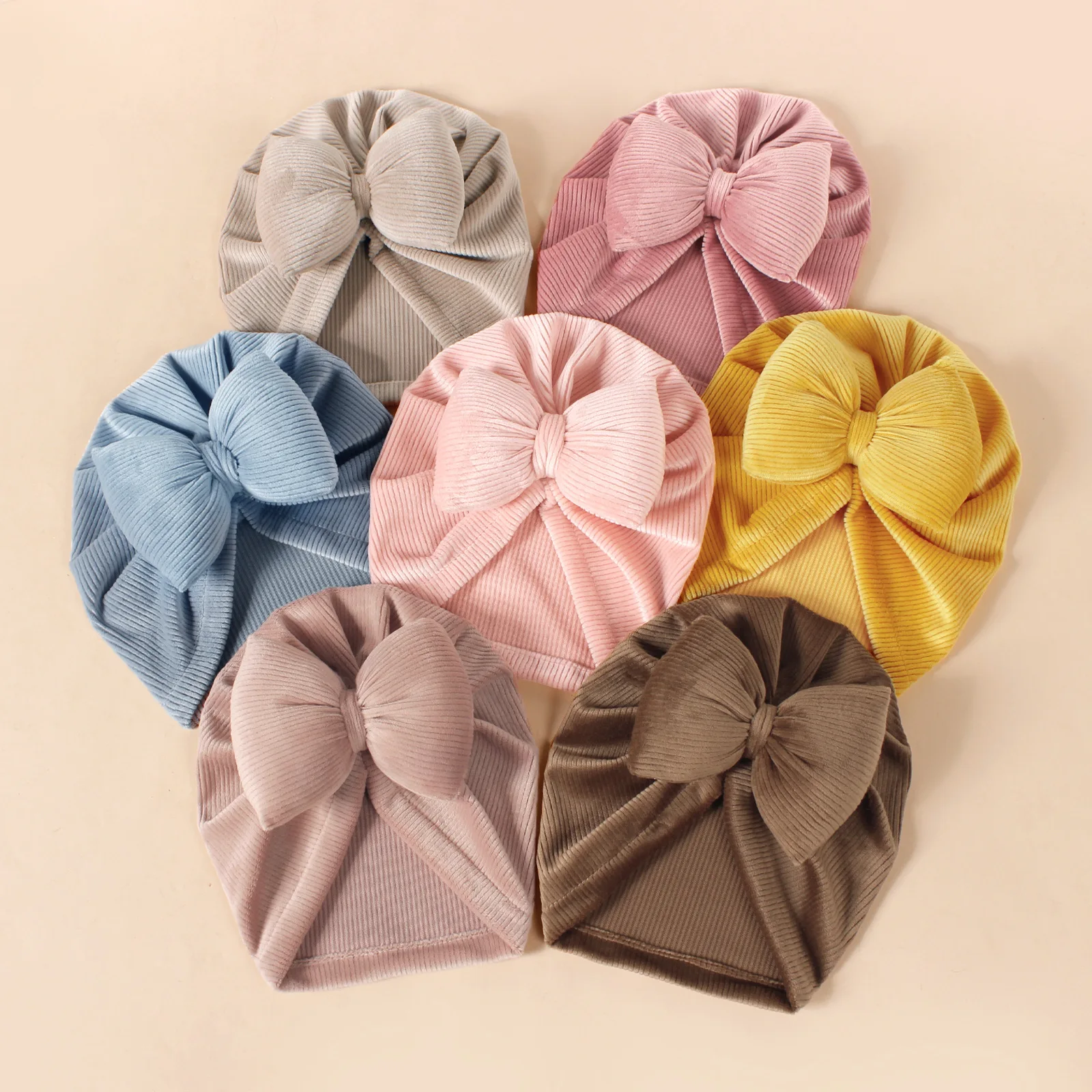 

16 PCS/Lot Padded Bow Corduroy Fabric Baby Hat Infant Toddlers Ear Warmer Turban Beanies India Hat Hair Accessories