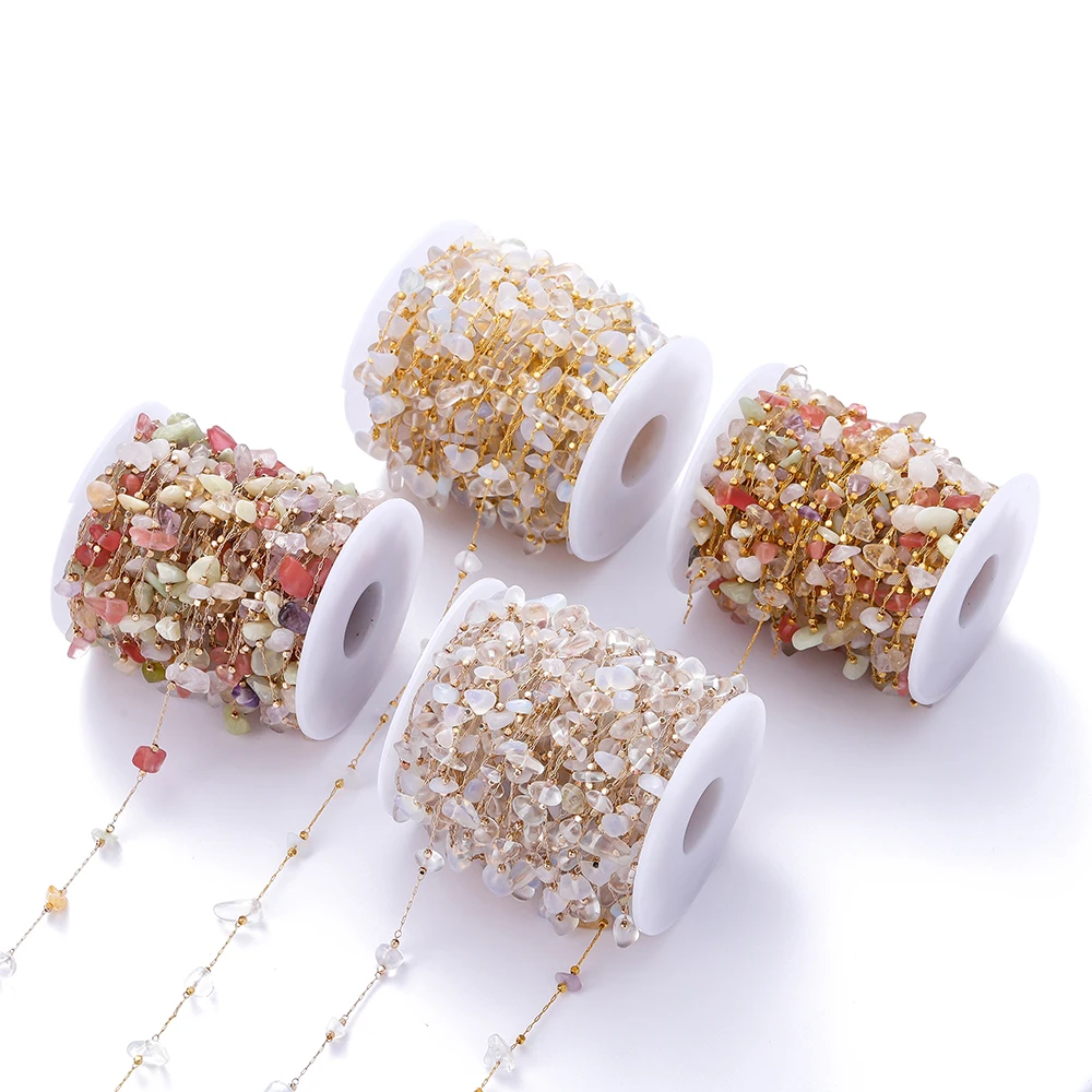 

1Meter Stone Chain Crystal Irregular Glass Stone Beads Chains Necklace Bracelet Components For DIY Jewelry Making Findings