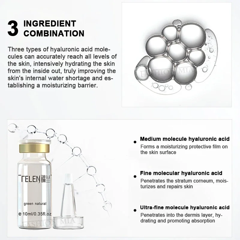 10ml Original Cross-linked HA Solution Ultrafine Molecules Hyaluronic Acid Ampoule Facial Moisturizing Anti Wrinkle Anti-aging