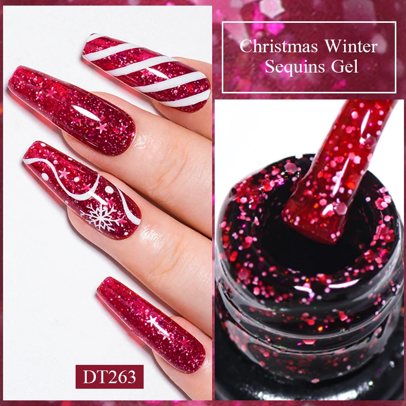 Treffen Sie sich über 7ml Weihnachten Seris Gel Nagellack Winter grün rot Pailletten Gel politur für Maniküre UV LED Gel Lack Nail Art