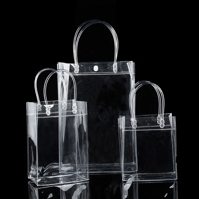 10 Packs Transparent PVC Gift Bags Heavy Duty Clear Plastic Party Gift Bag  with Handle Small Liquor Gift Wrap Tote Bag - AliExpress