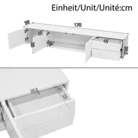 Современная белая подставка под телевизор, 170 см, плавающая или отдельно стоящая, без ручек, с 3 дверцами, 2 ящиками, большое пространство для хранения вещей для гостиной. — изображение 5