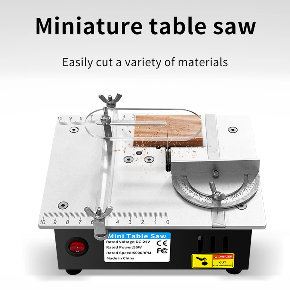 Woodworking Table Saw 96W 24V Mini Multifunctional Table Saw 5000RPM Electric Desktop Saws Woodworking Bench Lathe Cutter Machine DIY Tool 63mm Blade