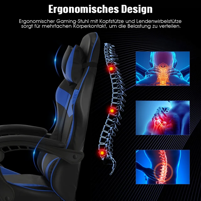 Chaise Gaming avec Massage, Support Lombaire et Repose-Pieds 5
