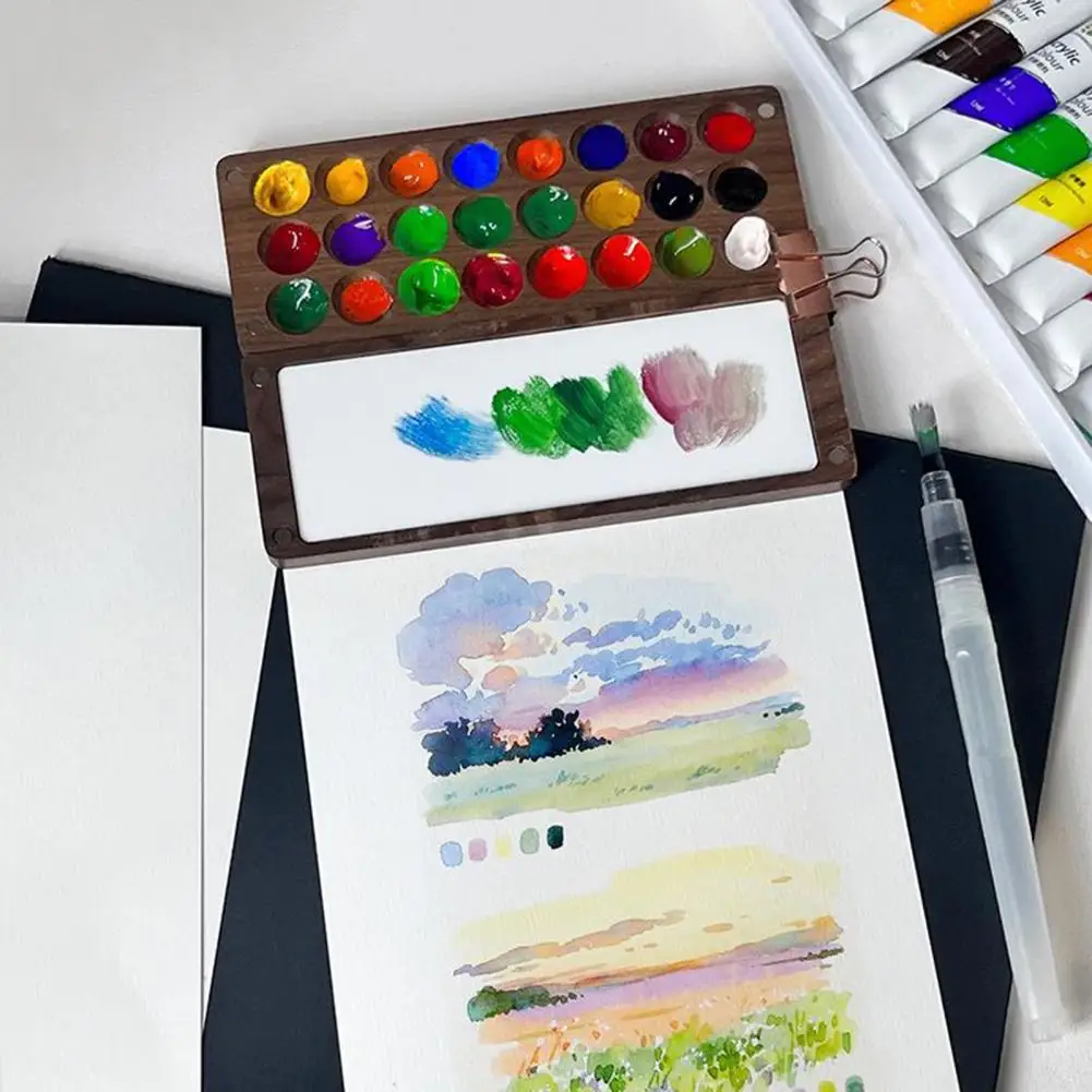 Empty Wooden Watercolor Palette Ins Style Travel Portable Mini Watercolor Acrylic Paint Box Square Tray Box Art Painting Supplie