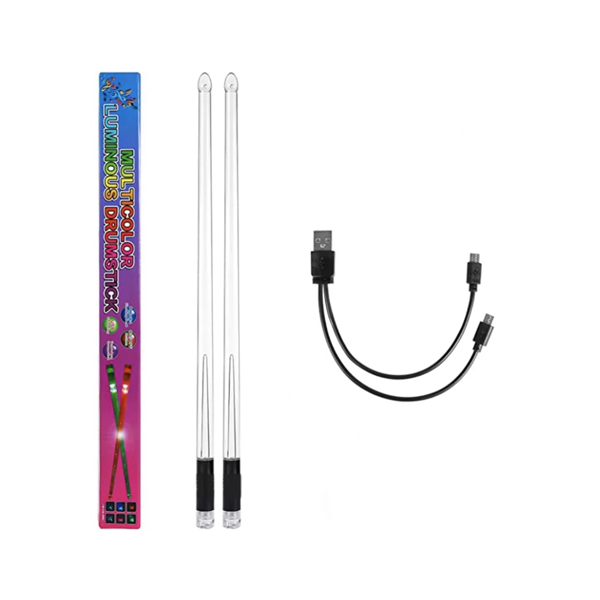 

LED Light Emitting Drumsticks 15 Colour Gradient USB Rechargeable+Switch Electronic Drumsticks for Stage Performance