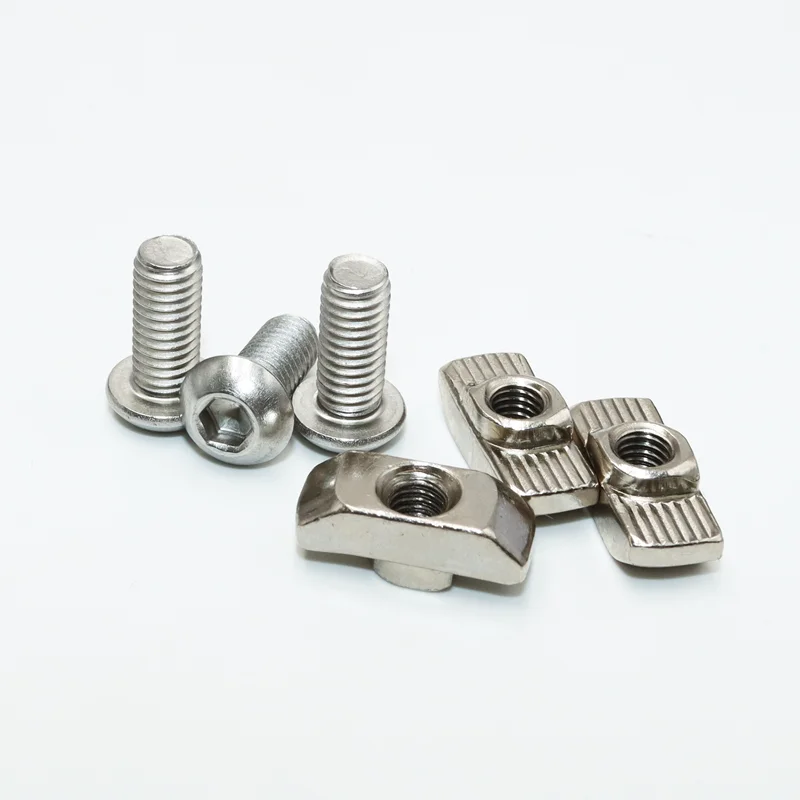 Stainless Steel M3 M4 M5 M6 Hex Button Head Screw and T-nut Set Hammer Drop In T Ship Sliding Nut 20 30 40 EU Aluminum Extrusion