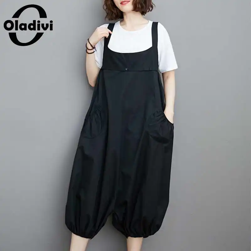 Oladivi Oversized Women Midi Skirt Fashion Ladies Summer Autumn Casual Loose Elastic Waist Drawstring Pocket Skirt Black 3XL 2XL capri jeans for women