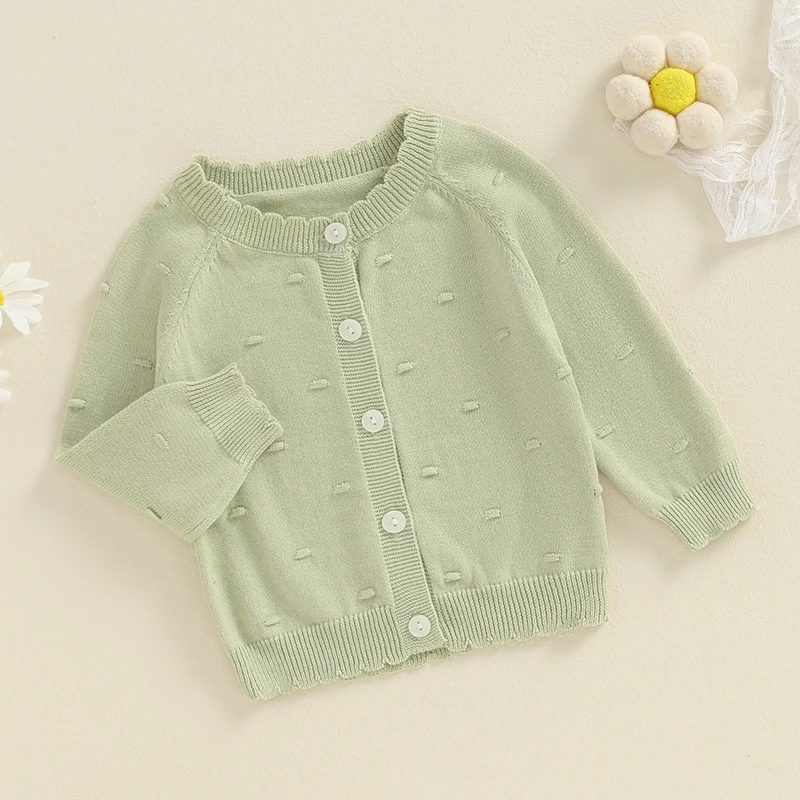 Girls Autumn Knit Sweater Long Sleeve Solid Color Button Up Cardigan Knitwear Coat