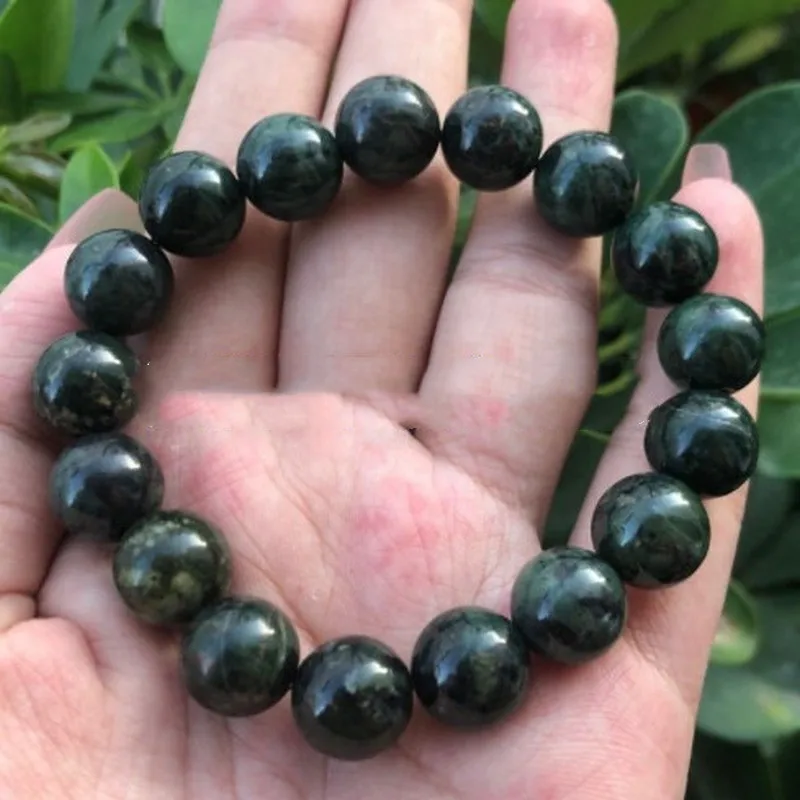 

Natural Tibetan Medicine King Stone Bracelet Men's and Women's Tibetan Jade Serpentine Round Bead Single Circle Bracelet