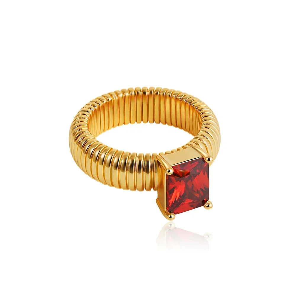 18K Gold Plated Chunky Crystal Striped Ring with Shiny Zircon